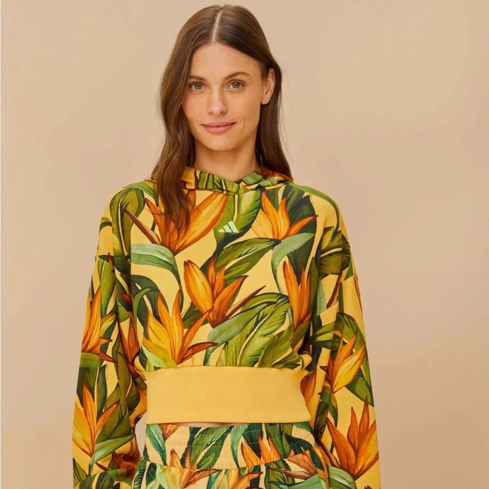 Farm Rio X Adidas Hoodie with Leaf Print - Picture 1 of 4